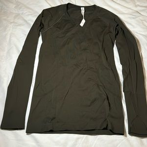 Lulu Lemon Swiftly Tech Long-Sleeve Shirt- olive green